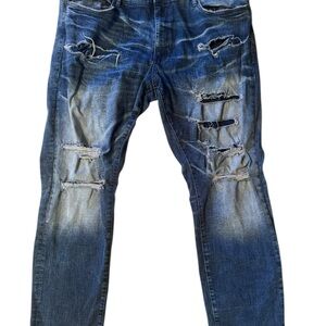 Jordan Craig Legacy Edition 42x32 Blue Ripped Denim Tapered Leg Mens Jeans